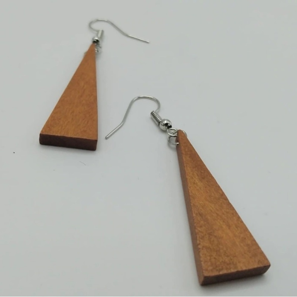 NEW Wooden Triangle dangle Earrings Geometric - Boutique